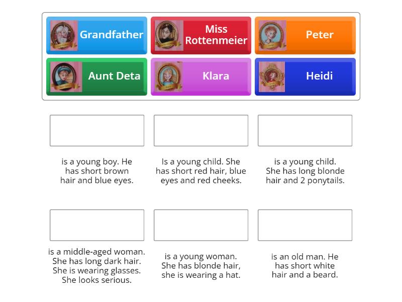 Match the characters with their description - Match up