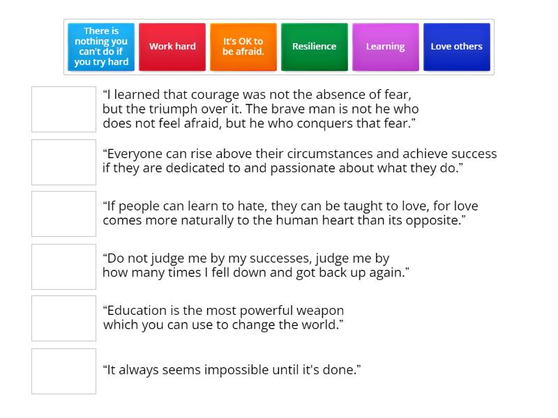 Match the following QUOTES to their possible meaning. - Match up