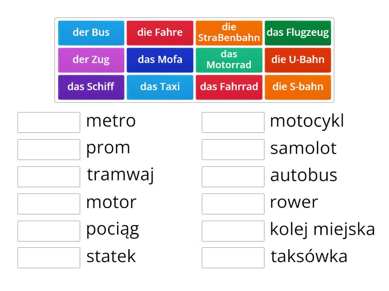 środki Transportu Niemiecki środki transportu - niemiecki - Połącz w pary