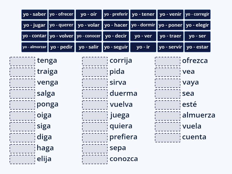 Conjuga los verbos irregulares - Match up