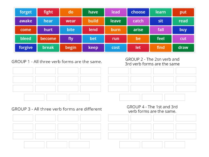 IRREGULAR VERBS by groups - Group sort