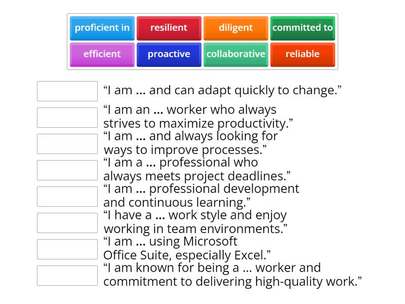 Job interview vocabulary (adjectives) 2 - Une las parejas