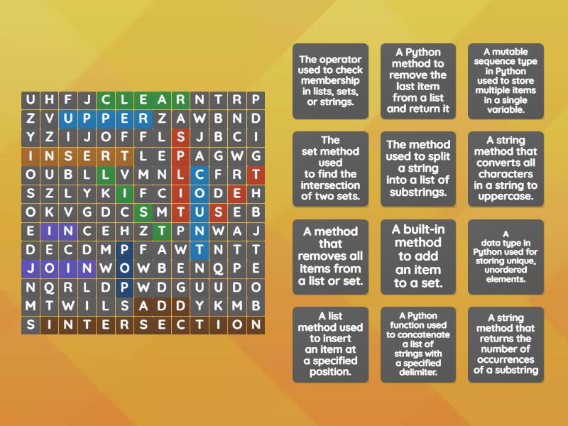 Lists Sets And String Crossword And Match Wordsearch