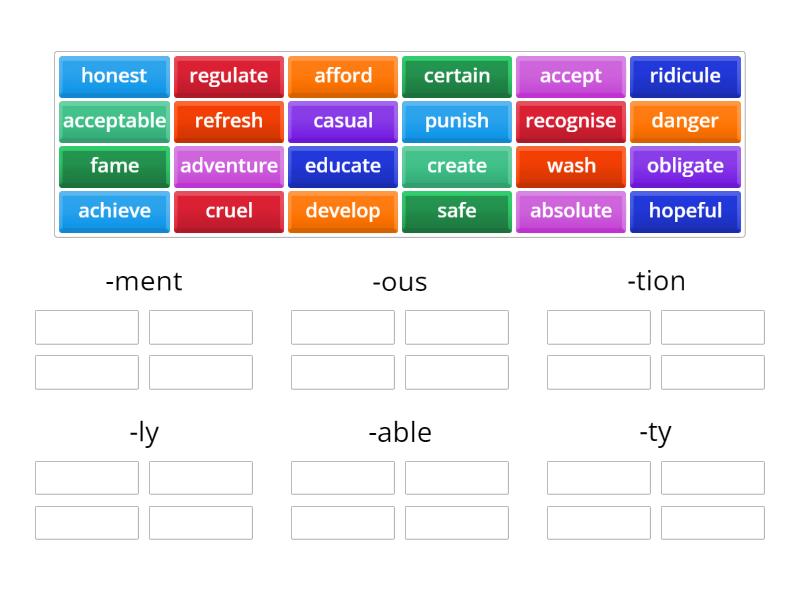 Word formaion/ Suffixes/ Focus 3 - Group sort