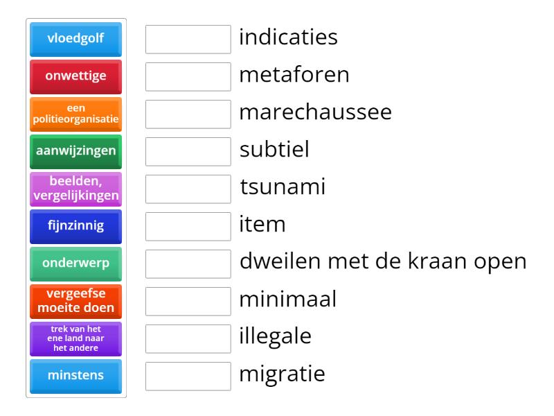 Woordenschat, opdracht 1, blok 2 - Match up