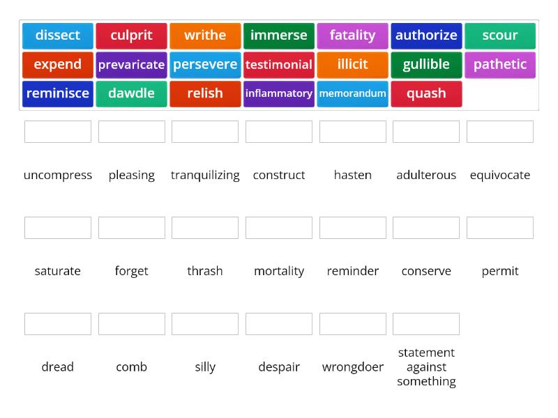 Level A Unit 7 Sadlier Connect Synonyms and Antonyms - Match up