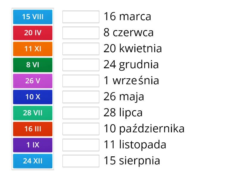 Znaki rzymskie- daty - Match up