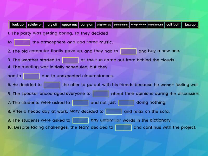 SpOut Advanced U5 phrasal verbs Missing word