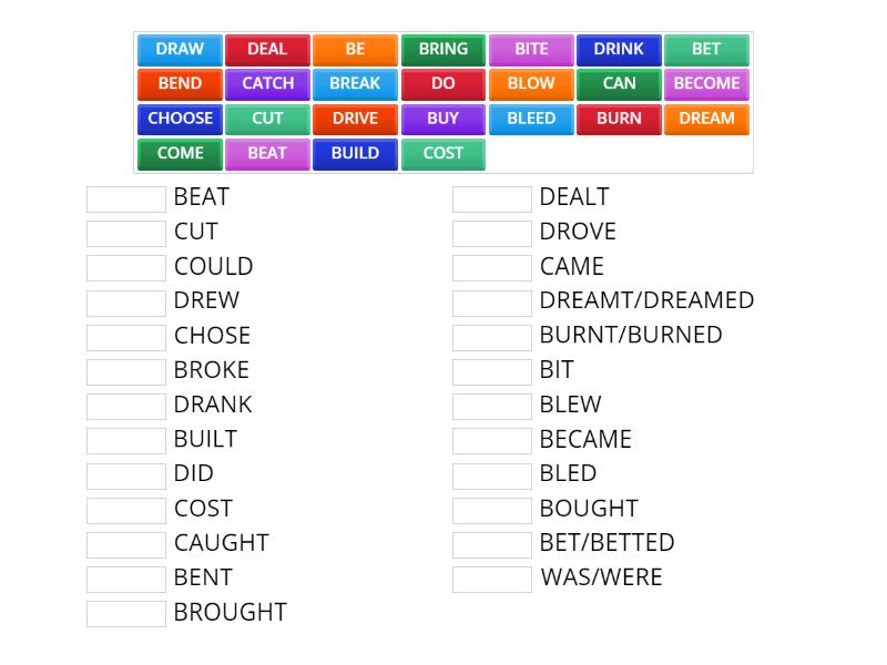 Past simple: irregular verbs (BE-DRIVE) - Match up