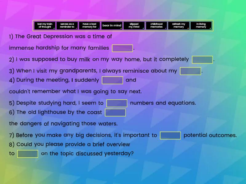 Memory (B2 Roadmap) - Complete the sentence