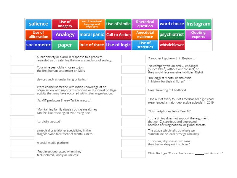 Haidt's 'The Anxious Generation': Persuasive Techniques - Match up