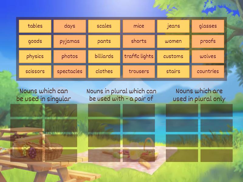 Write the nouns in plural in the correct column! - Group sort