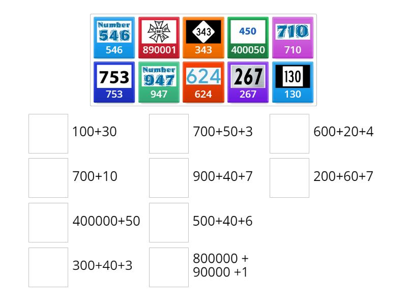 Expanded 3 digit numbers - Match up