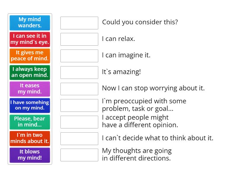 Phrases with MIND - Match up