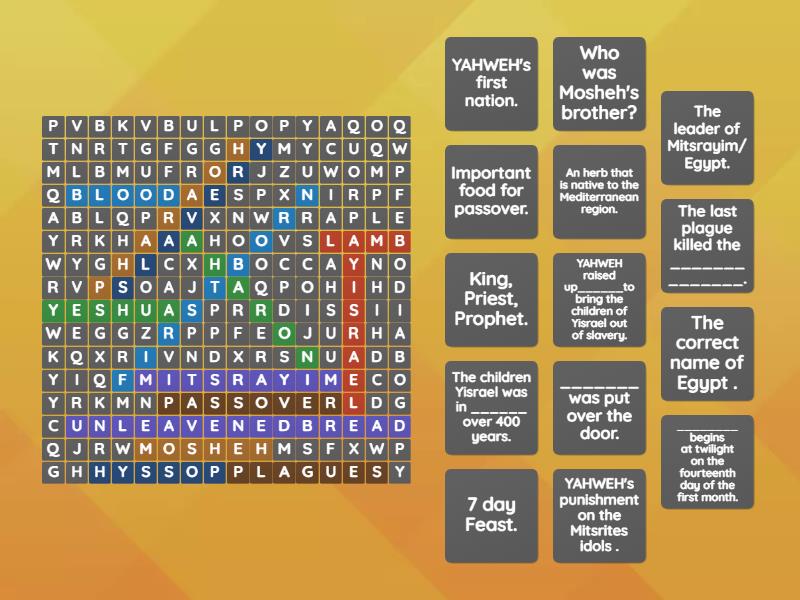 Exodus 12 for Passover and Feast of Unleavened bread - Wordsearch
