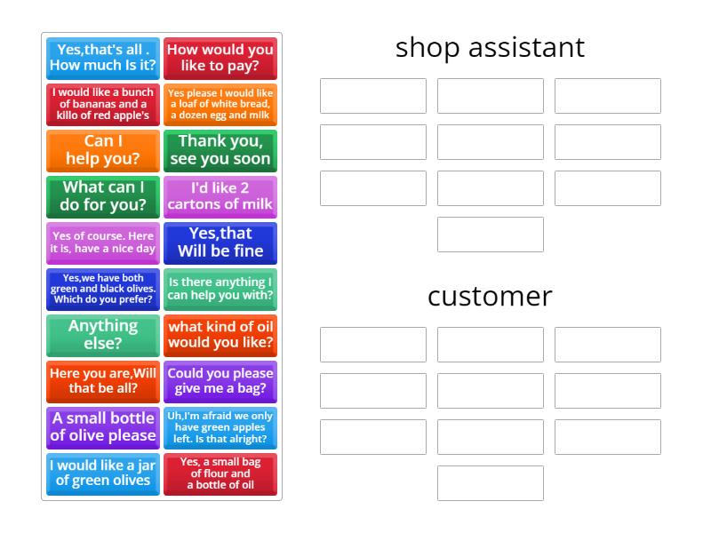 shopping activities - Group sort