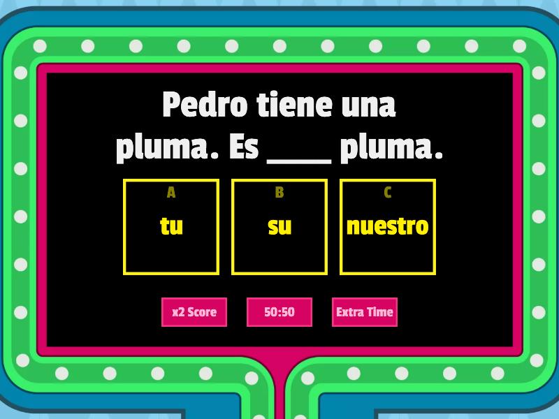 Spanish Possessive Adjectives Practice - Gameshow quiz