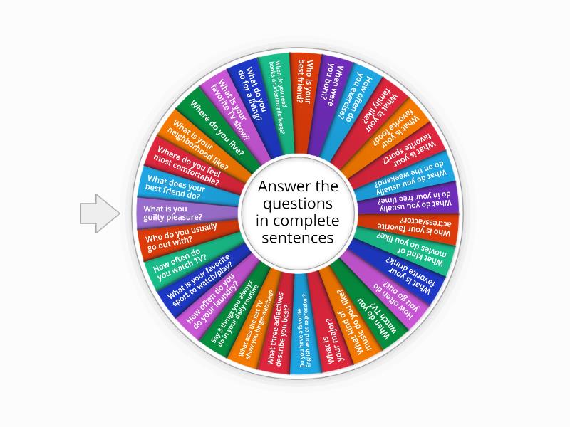 Random Speaking questions - Simple Present - Spin the wheel
