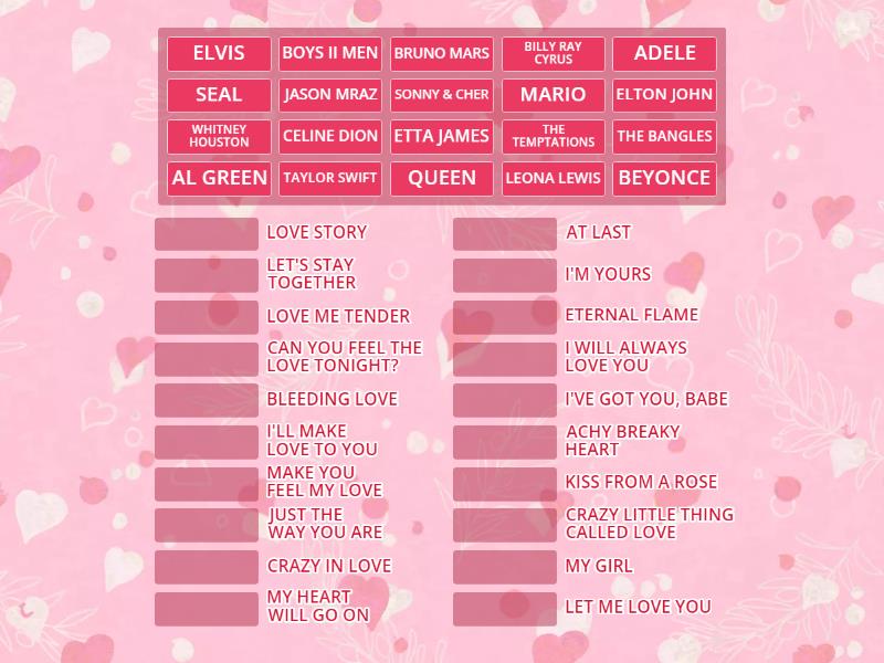 Match The Love Song Game Match Up