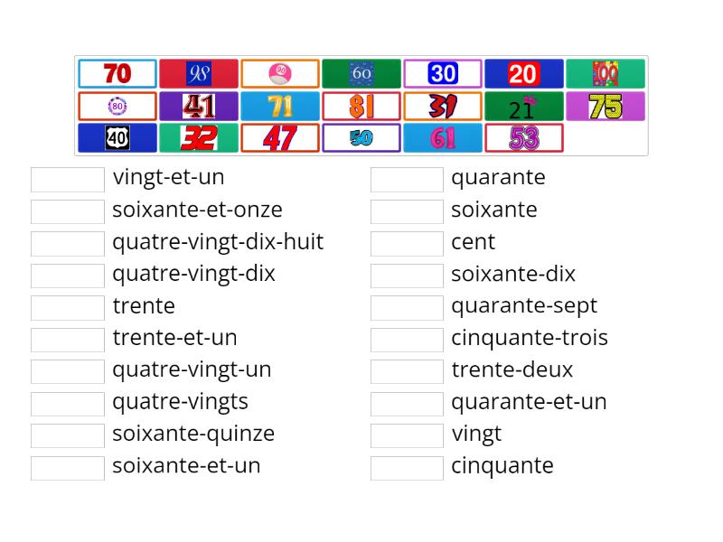 French Numbers 20 - 100 - Match Up