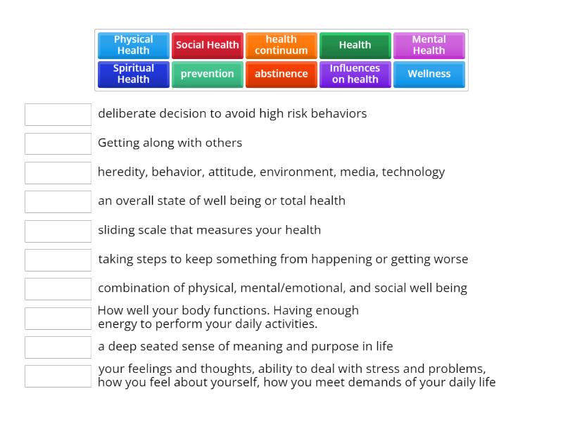 Health definitions - Match up