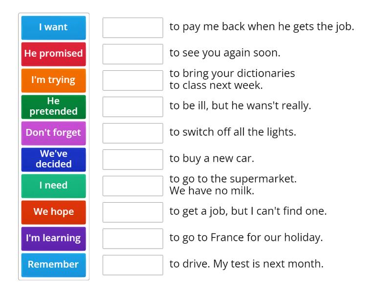 Verbs + to + infinitive - Match up