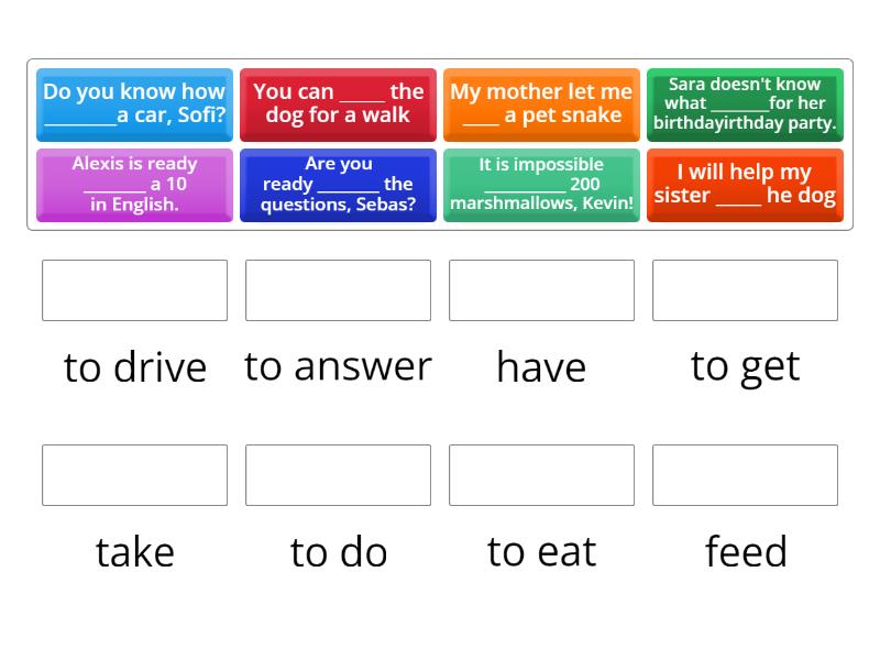 Infinitives with to and without to - Match up