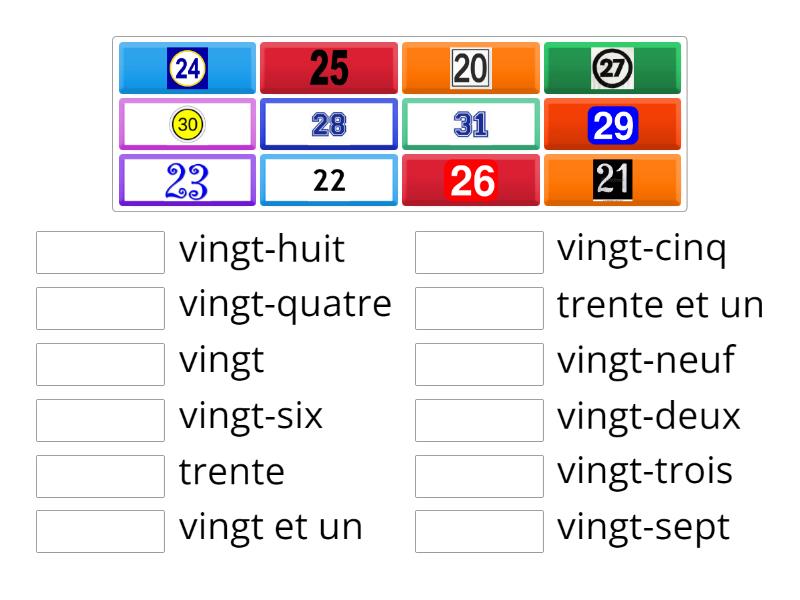 Les Nombres 20-31 - Match up