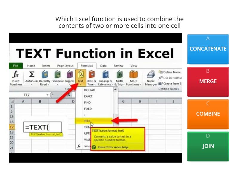 Microsoft excel text functions quiz