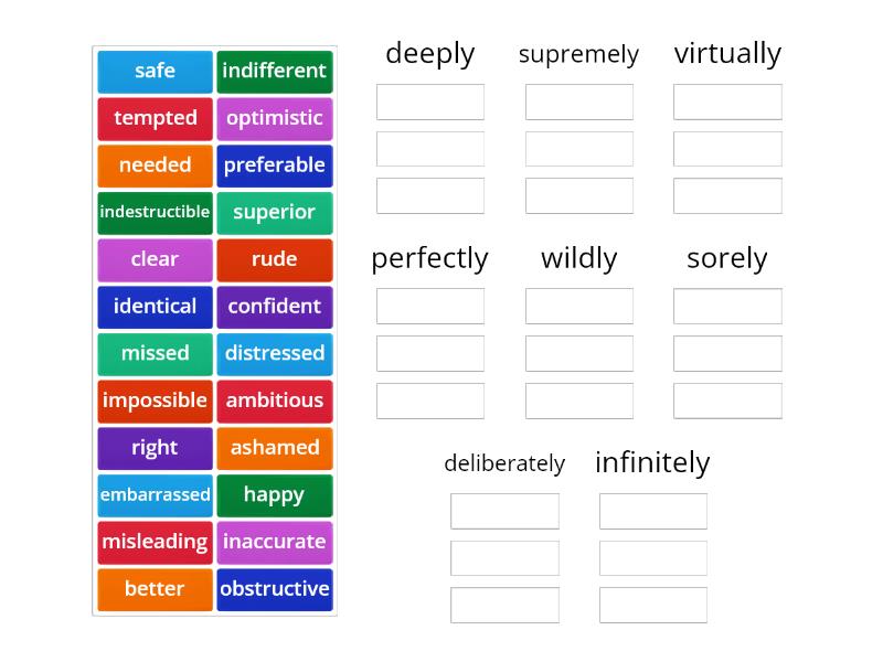 Adverb Collocations Groups Group Sort