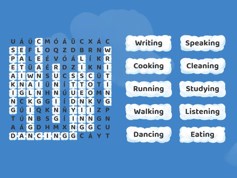 Present Continuous (Verbs with ing) - Sopa de letras