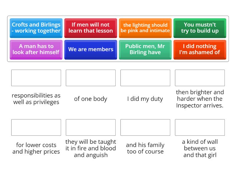 An Inspector Calls - key quotes - Une las parejas