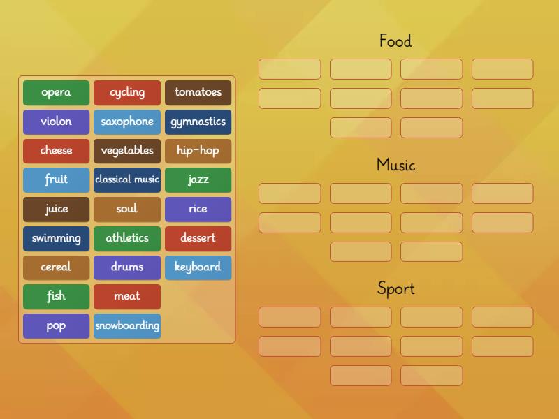 Food, Music, Sport. Prepare! 2 - Group sort