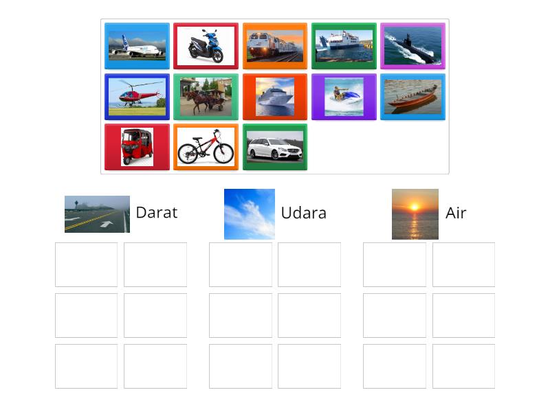 Mengelompokan Alat Transportasi Darat, Laut, dan Udara - Group sort
