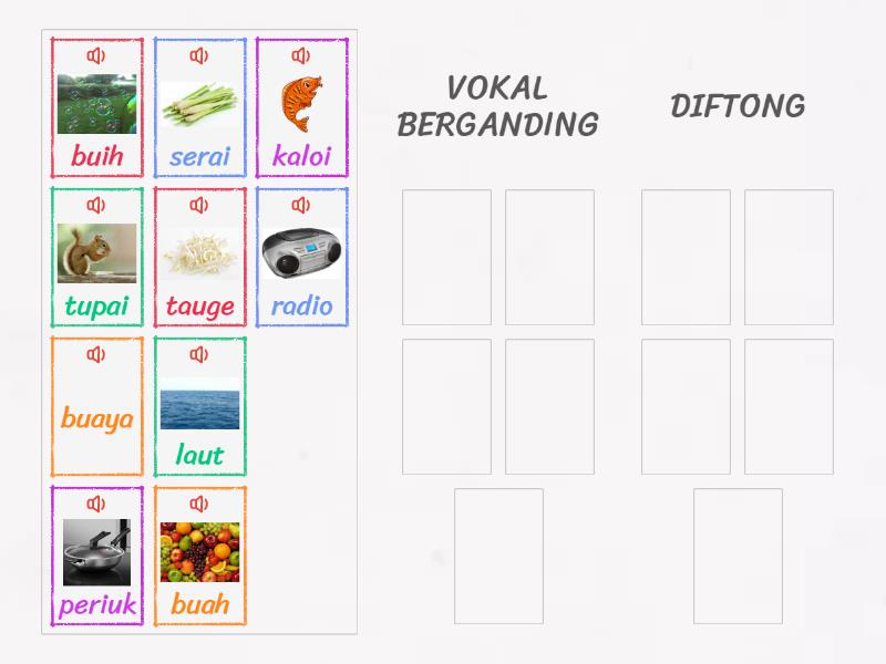 Kategorikan Perkataan Sama Ada Diftong Atau Vokal Berganding - Group Sort