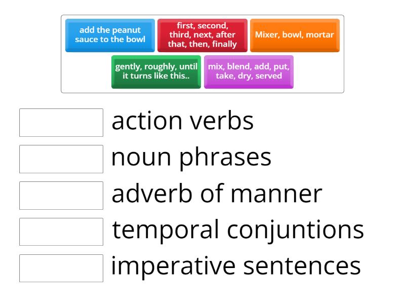 analyze language features of procedure text - Match up