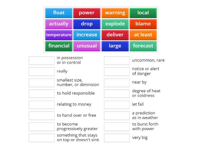 Reading Explorer Unit 10 - Match up