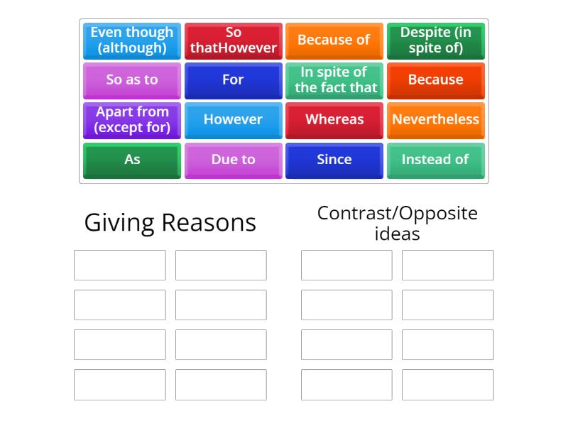 Connectives reason and contrast - Group sort