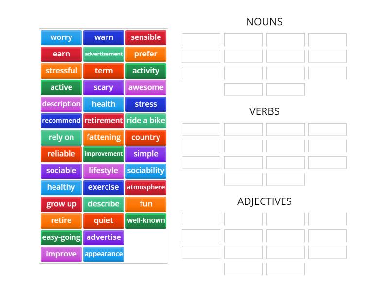 ROADMAP B1 UNIT 4 VOCABULARY CATEGORIES - Group sort