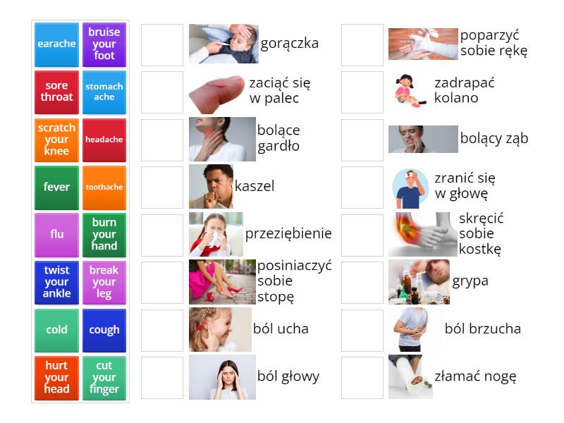 ILLNESSES AND INJURIES - Match up