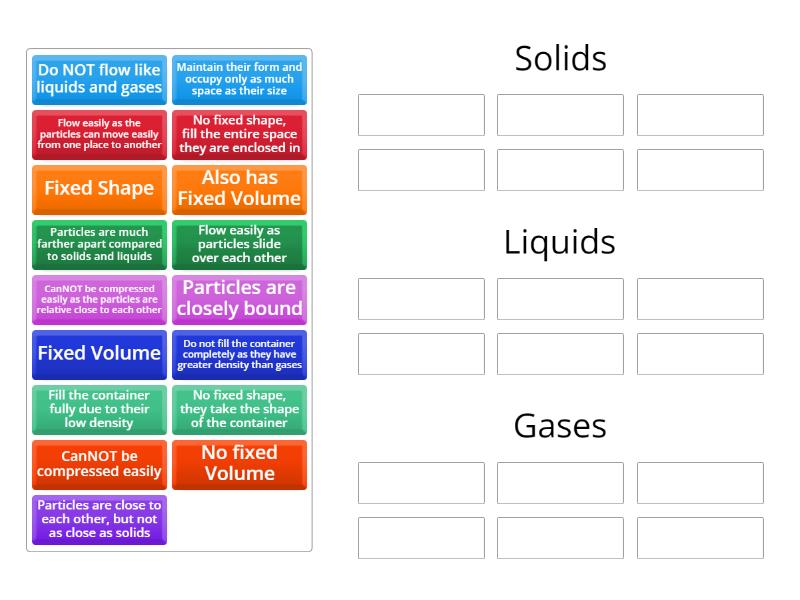 Physical Properties Of Solids Liquids And Gases Group Sort 8626