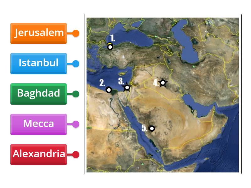 Middle East Cities Map - Labelled diagram