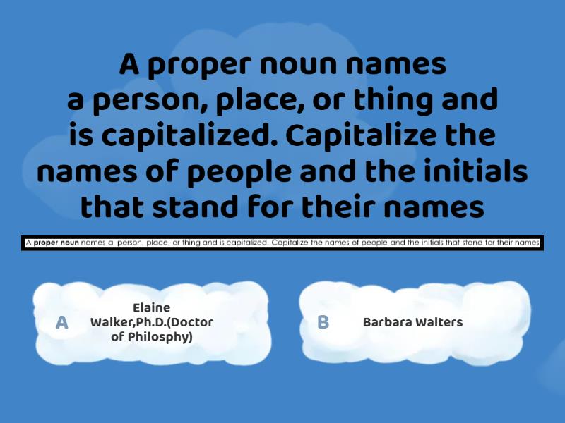 Capitalizing names,titles and names of places Cuestionario