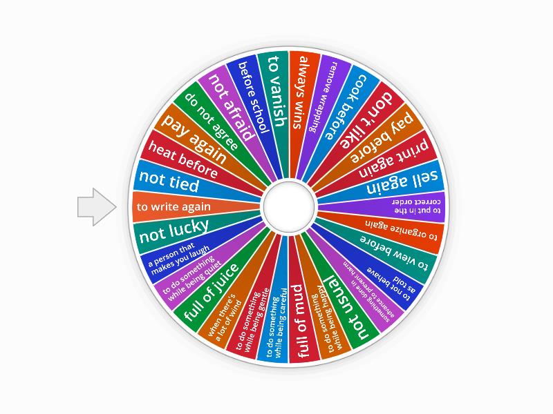 Prefixes and Suffixes Bingo - Spin the wheel