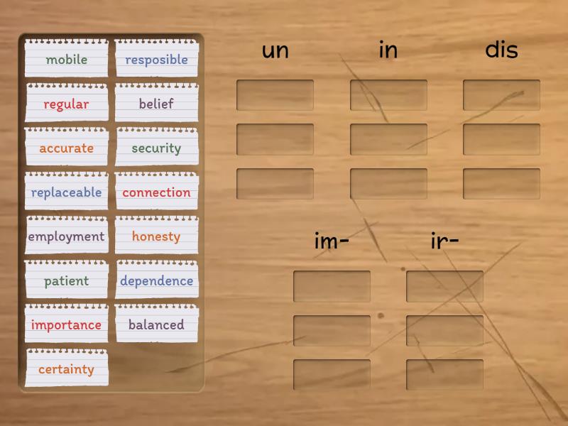 Negative prefix words 1 Group sort