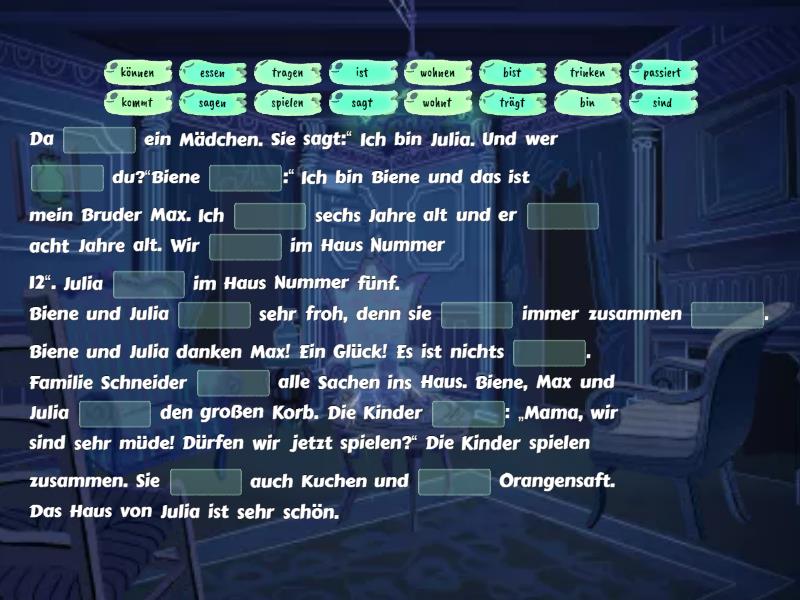 Mir fehlen die Worte Verben Missing word