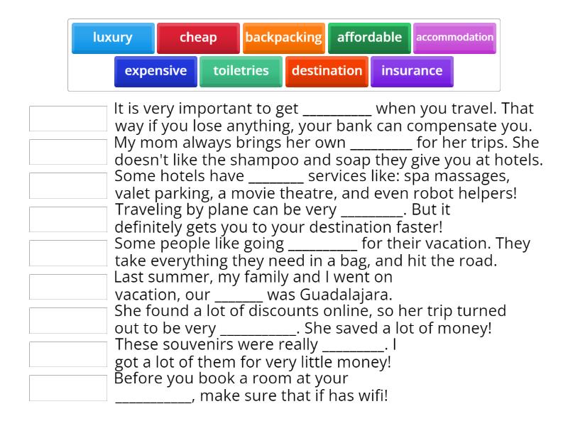 Traveling vocabulary Match up