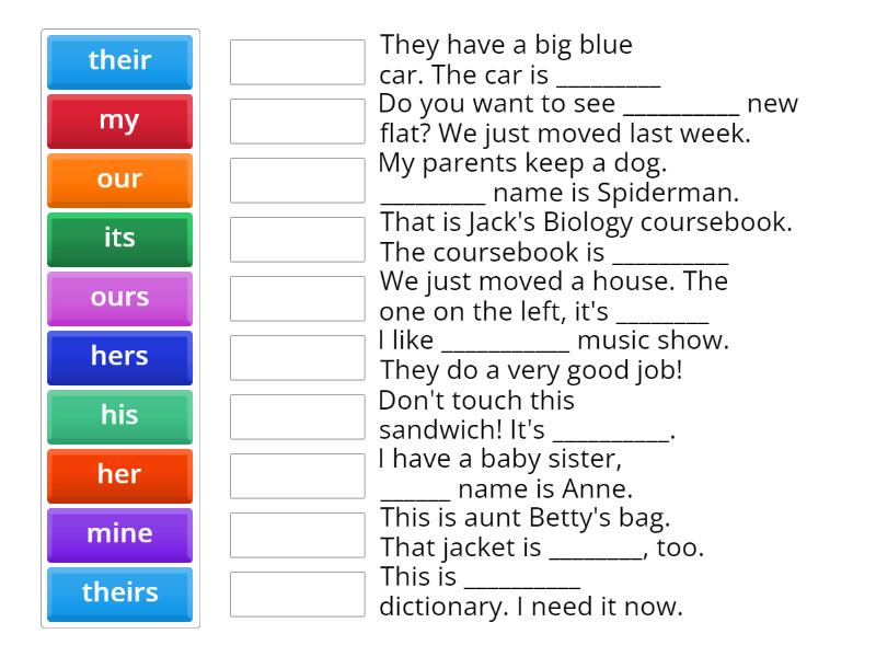 Possessive adjectives vs possessive pronouns - Match up