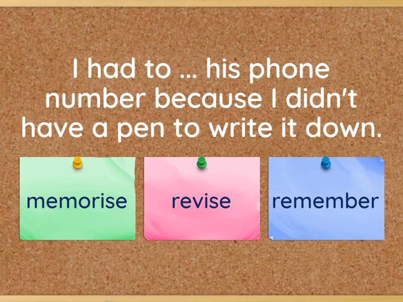 remember / remind / recall / memorise / revise / recognise - Cuestionario