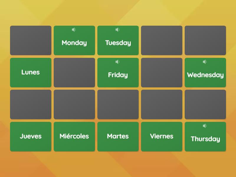 Days of the week - Matching pairs